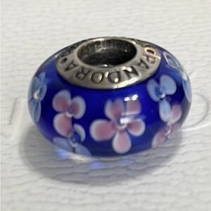 Pandora Blue Pansies Floral Murano Charm